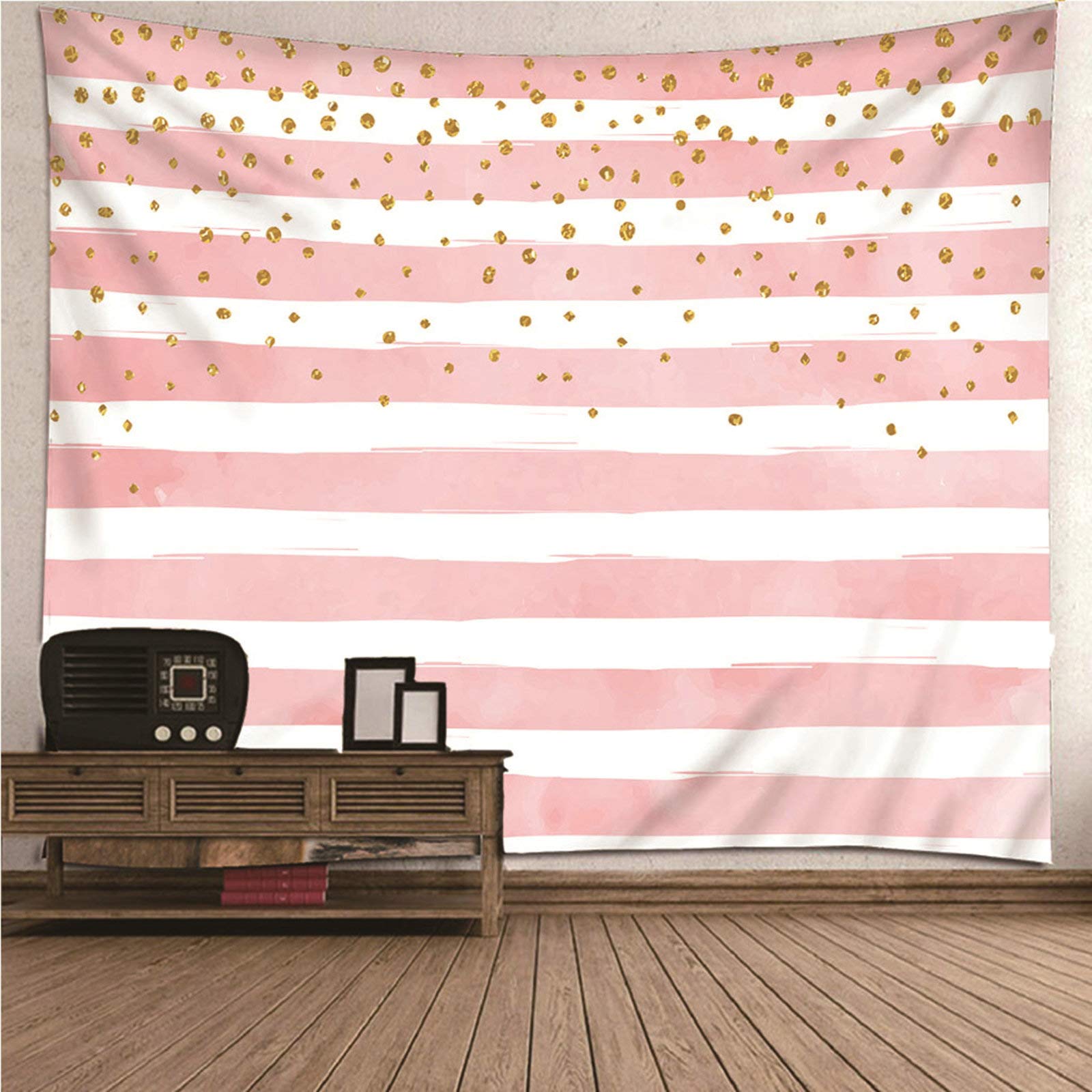 Tapiz de pared de poliéster lavable KnSam con impresión 3D geométrica de rayas y puntos