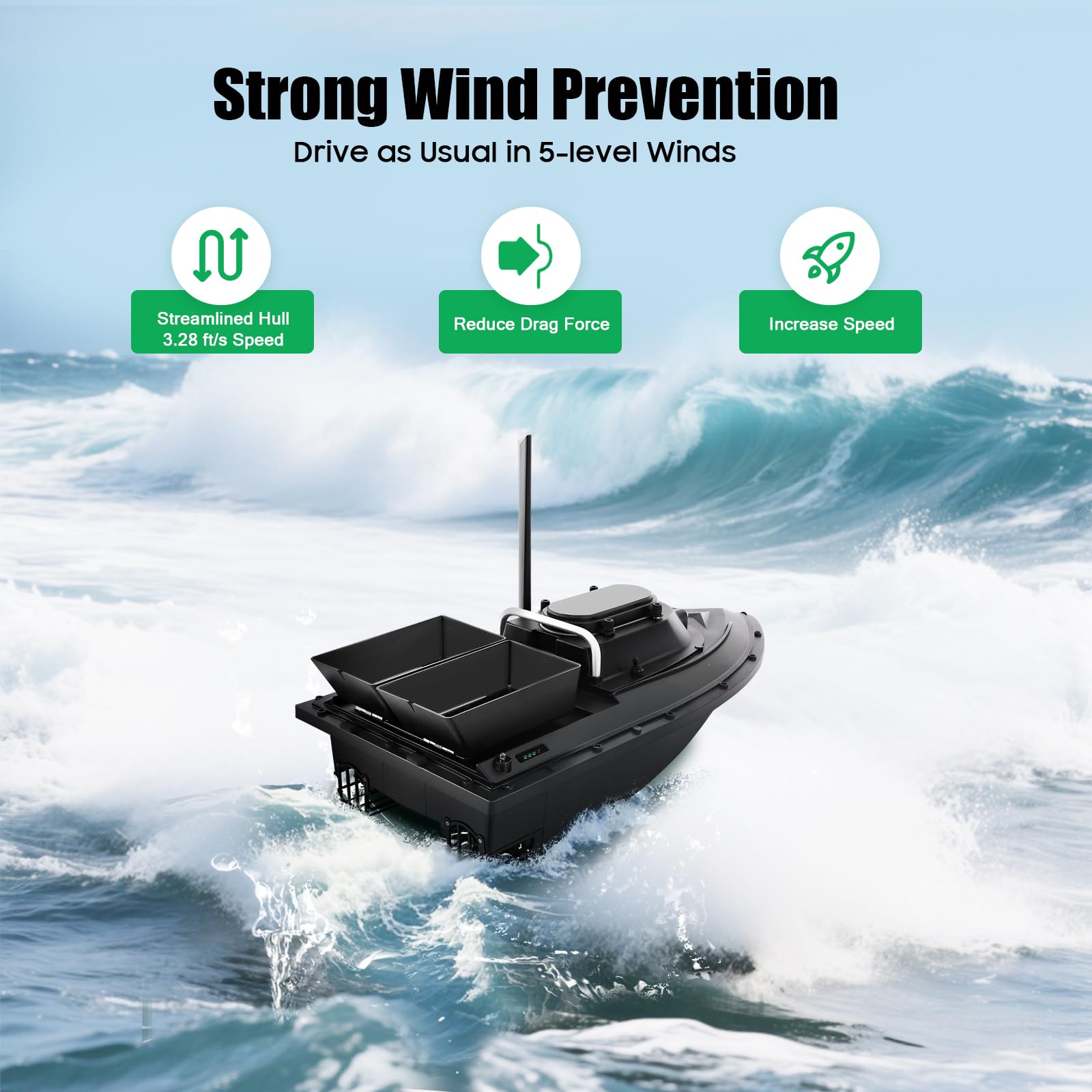 Barco de cebo RC con 2 Hoppers 5200mAh 300M barco arrancador remoto