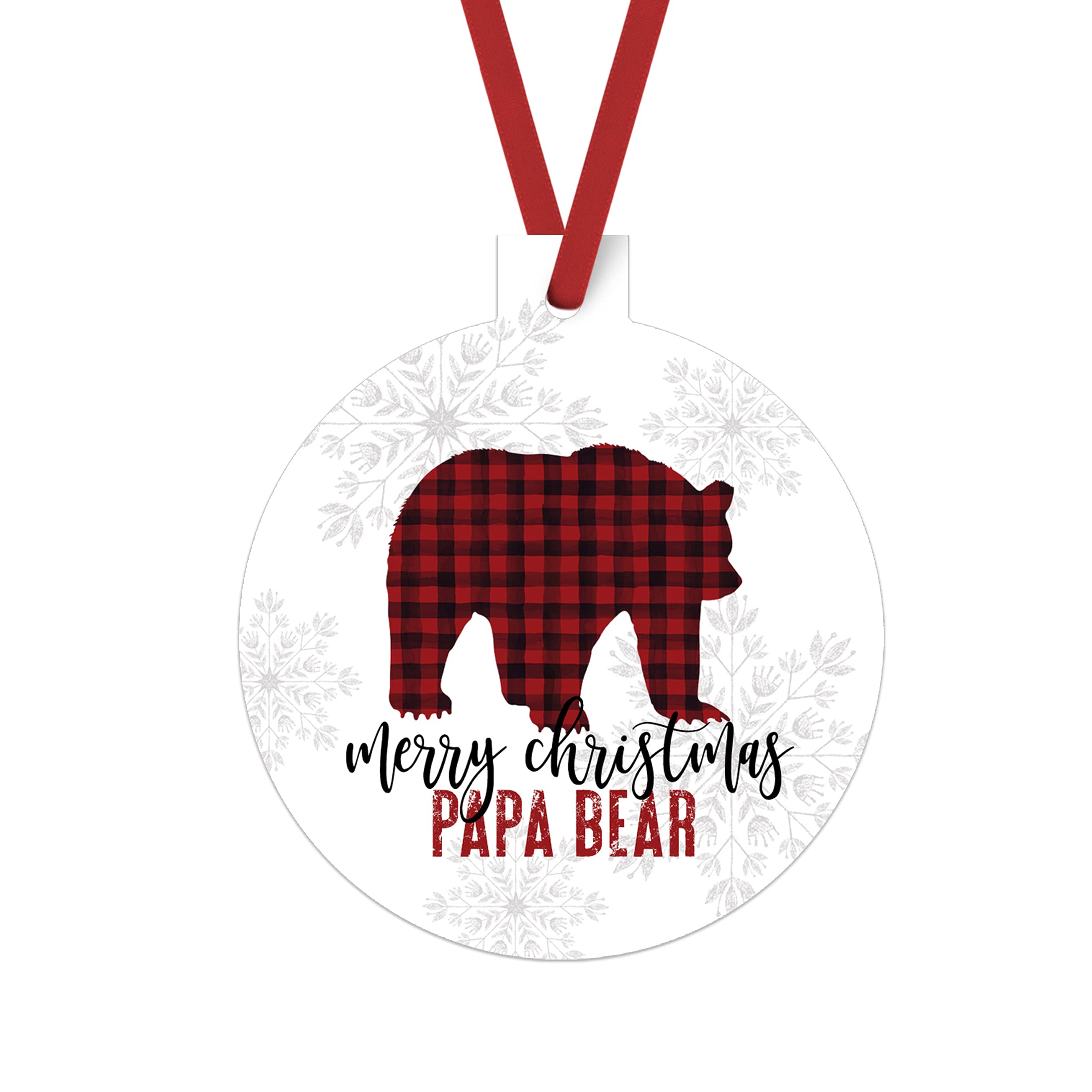 Merry Christmas Papa Bear Ornament Rustic Christmas Tree Decorations Red and Black Daddy Xmas Gift Ideas - Husband Stocking Stuffer - Holiday Present from Kids (3x3 Size) Double Sided Design