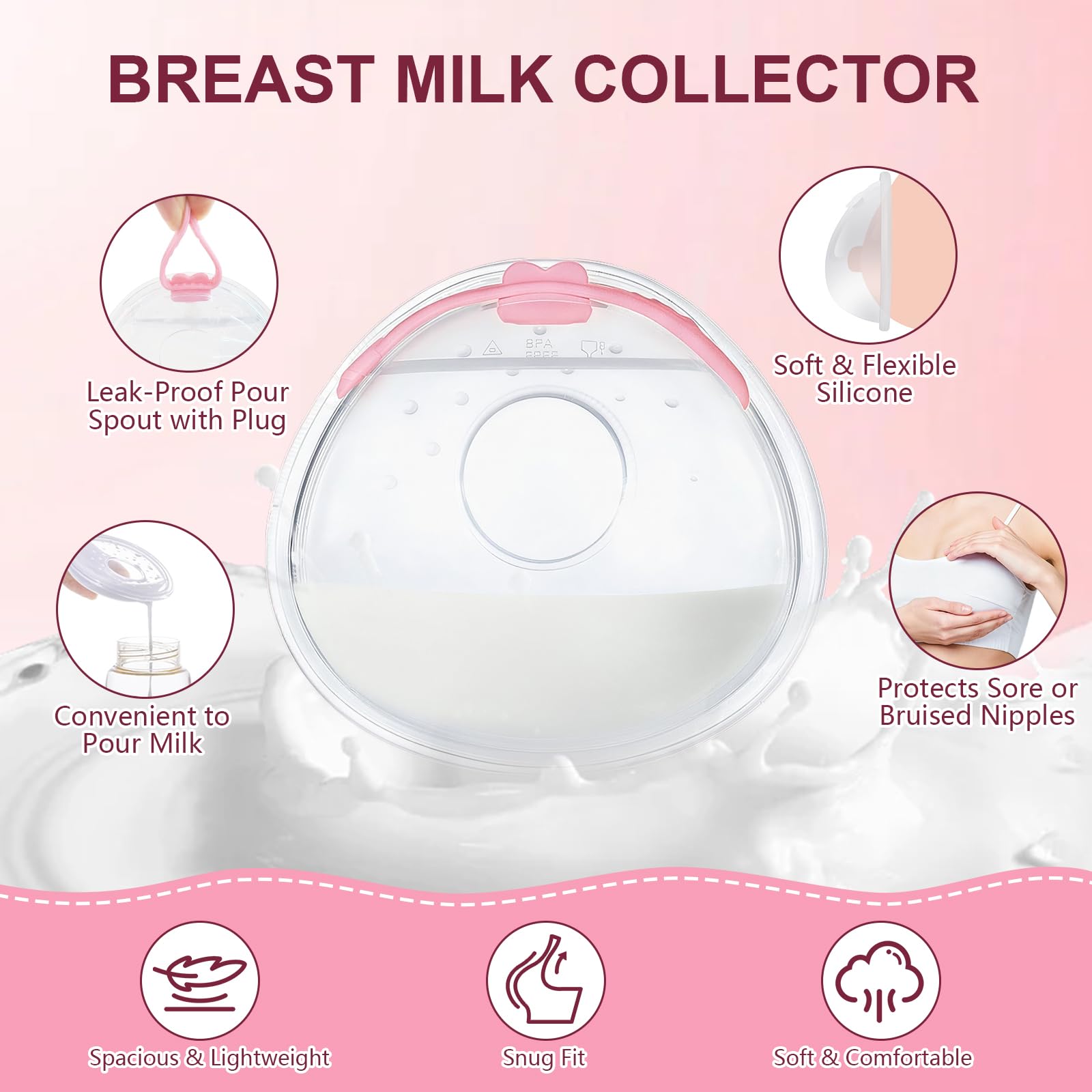 2 Pezzi 70 ml Coppette Raccoglilatte in Silicone, Design a Prova di Perdite con Protezione del Latte, Morbide e Riutilizzabili, Senza BPA, con Sacchetti