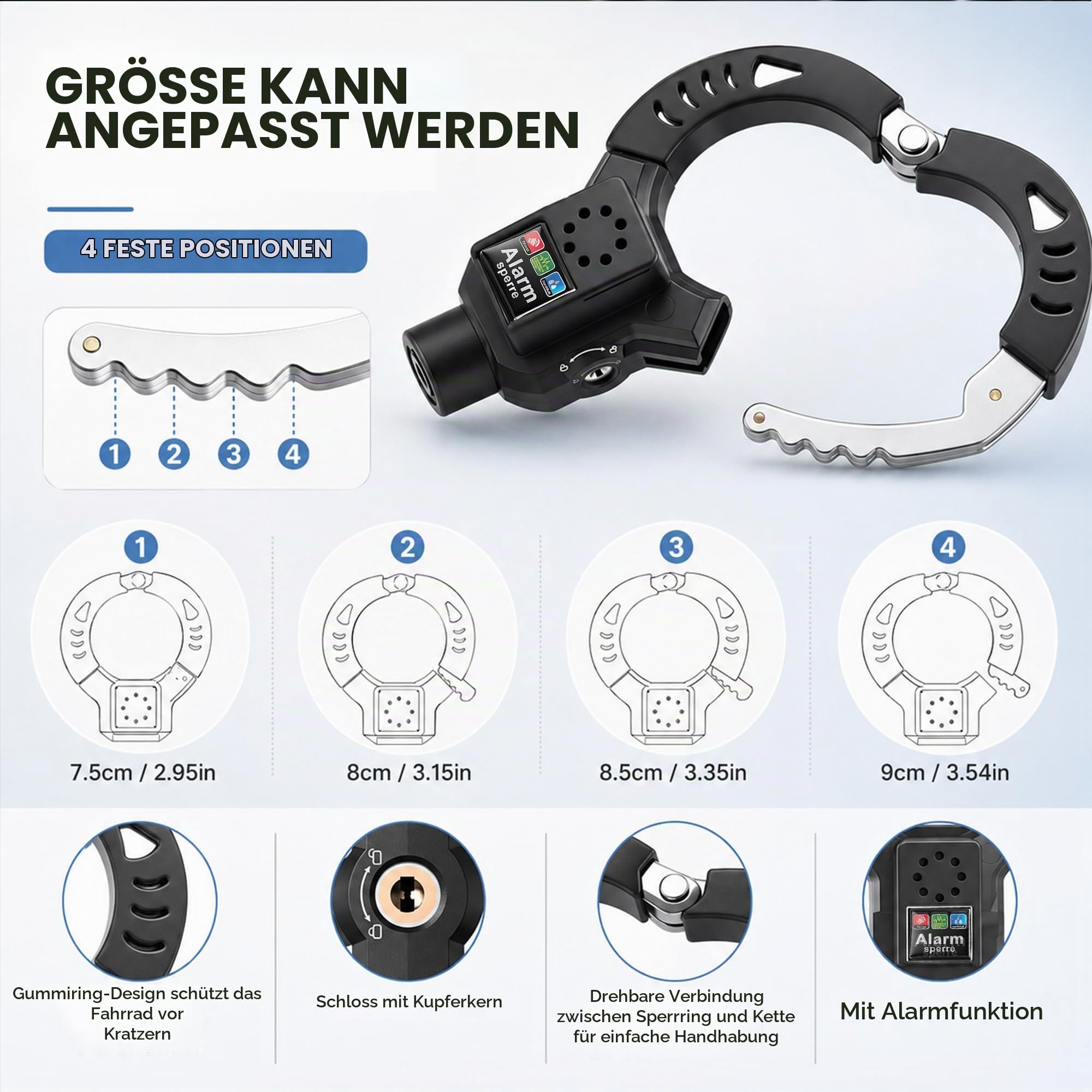 E-Scooter Schloss mit Alarm 110 dB, Handschellenschloss
