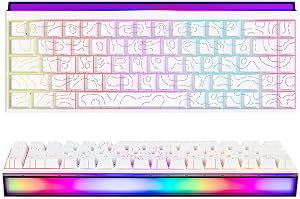 MechLands AJAZZ NK68 Wired Gaming Keyboard with Lightbox, 65% Compact Mechanical Keyboard, Hot Swappable, Shine Through Keycaps, NKRO for Win/Mac/Android (White Topographic)