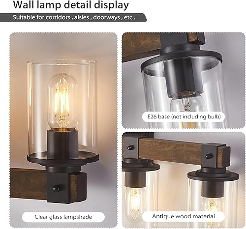 Miniatura 4 de DADUL Lámparas de baño de 4 luces, luces de tocador de baño de granja, luces rústicas de madera para baño, sala de estar, cocina, lámparas de pared
