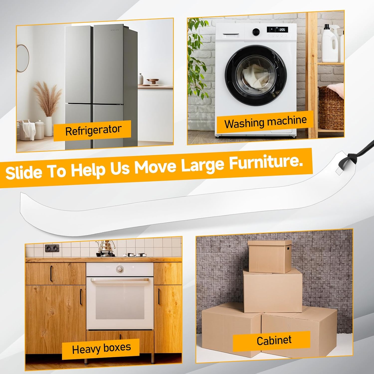 2 Pcs Appliance Slider with Pull Strap, Plastic Foldable Appliances Glide for Refrigerators 8 x 48 Inch Thickened Heavy Duty Furniture Gliders for Hardwood Floors, Tile Floor, Glides Easily