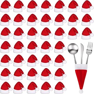 80 Pcs Mini Christmas Santa Hats Red Lollipop Hat Xmas Cup Bottle Hats Christmas Table Dinnerware Candy Toppers Cover Christmas Hat for Crafts DIY Xmas Holiday Party Supplies, 2.36x 4.72 Inch