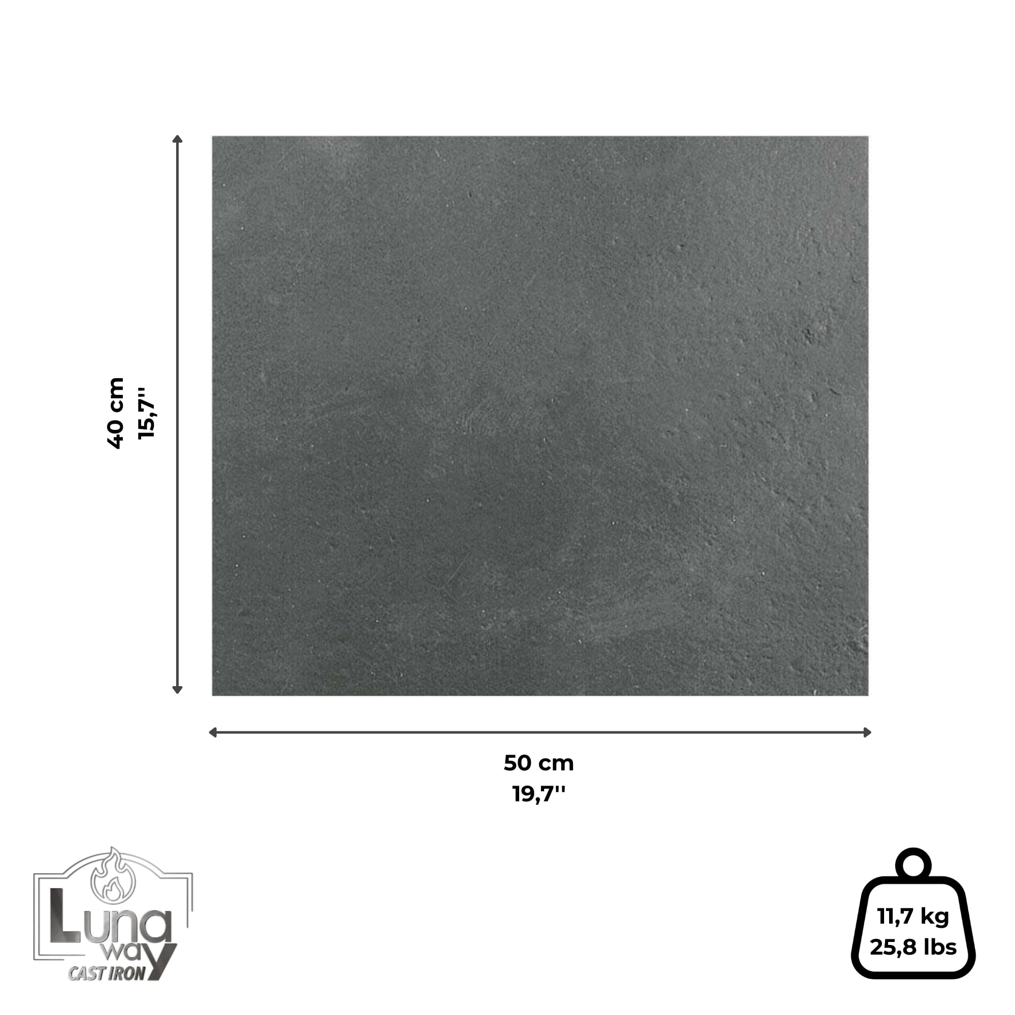 40 x 50 x 0,8 cm - Lastra liscia in ghisa per camino | Ottima conduzione termica | Protezione e durata | Adatto per camini termocamini e stufe | 100% Ghisa qualità LUNA WAY CAST IRON