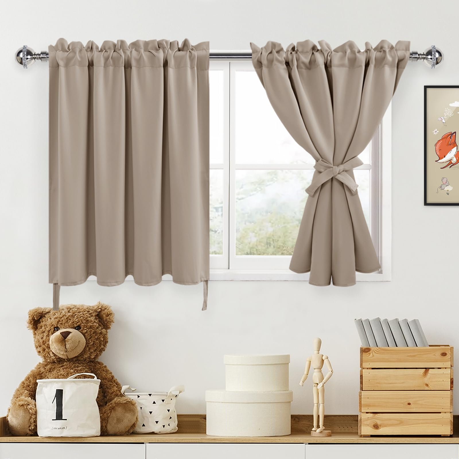 DWCN Short Blackout Curtains for Bedroom, Small Window, Office - Thermal, 36 Inch for Kitchen, Basement - W42 x L36 Inch, Camel, Set of 2