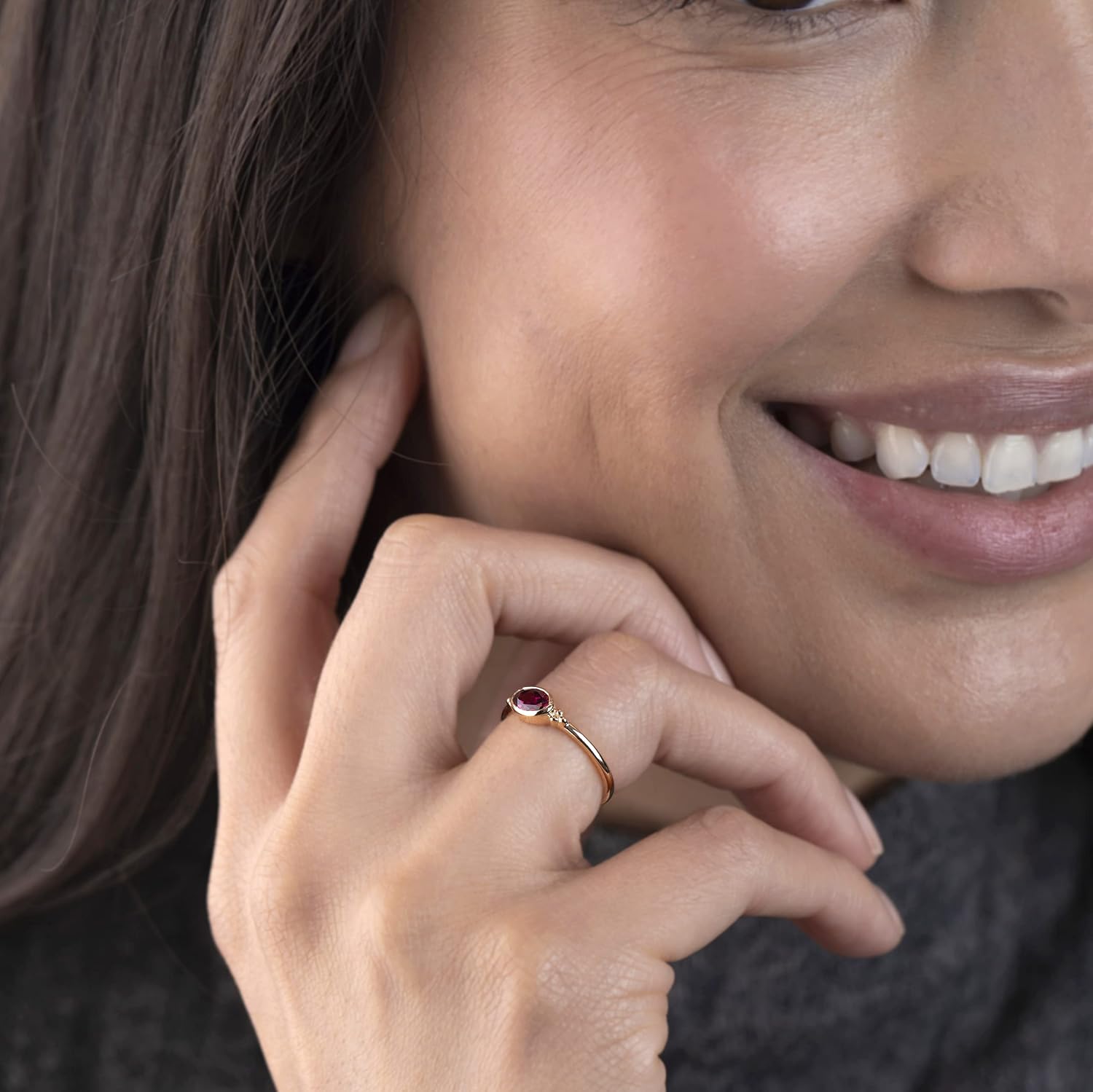 East-West 14k Gold over Sterling Silver Genuine Gemstone Stackable Solitaire Bezel Ring, Sizes 6-8