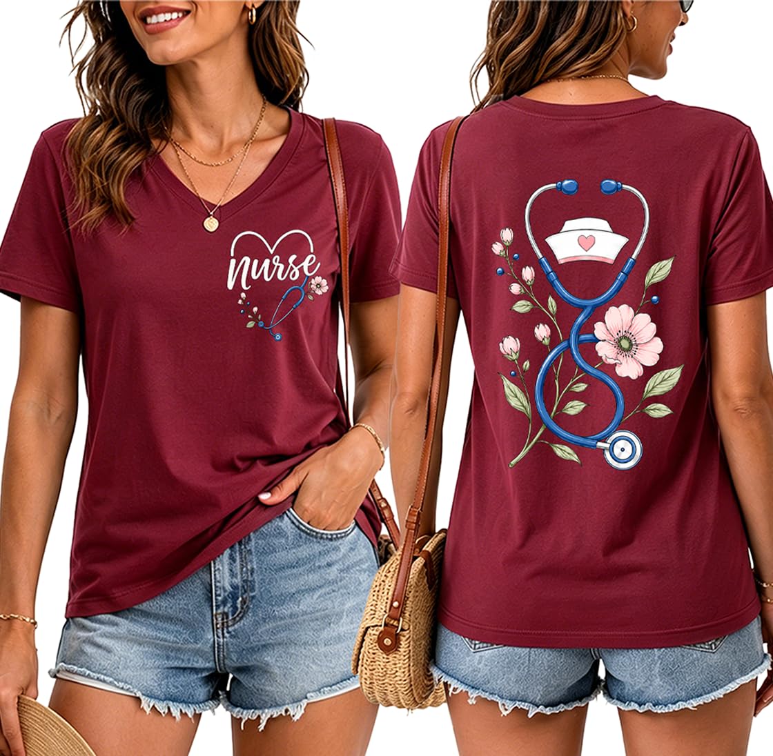 Nurse Shirts for Women Boho Floral Nurse Life T Shirt