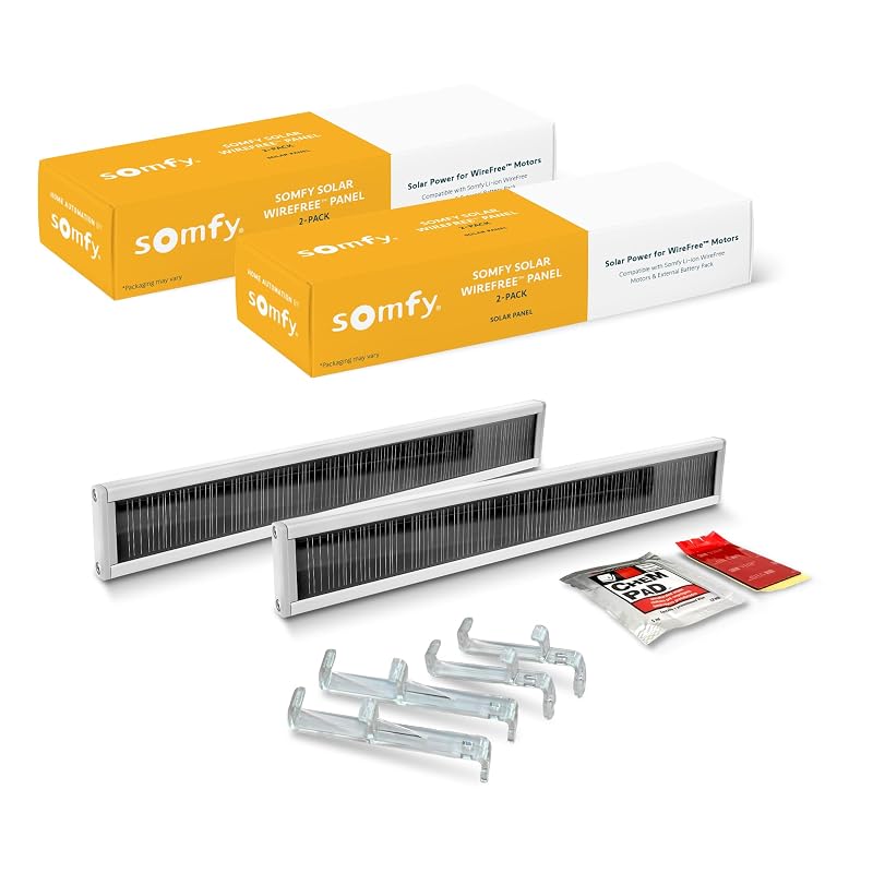 Kit de Painel Solar Somfy WireFree Li-ion para Persianas, Cortinas e Cortinas Rolô Motorizadas, Modelo 9027294, Kit com 2 painéis