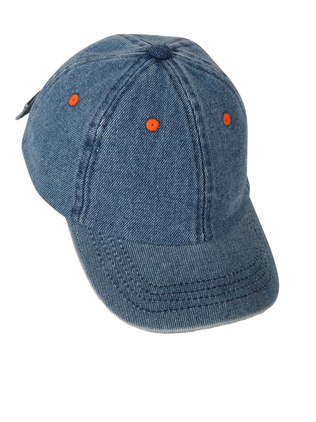 Dukiekooky Denim Baseball Cap with Orange Eyelets, Adjustable Metal Buckle, Ages 3-14 Years, Dark Wash-picture-31
