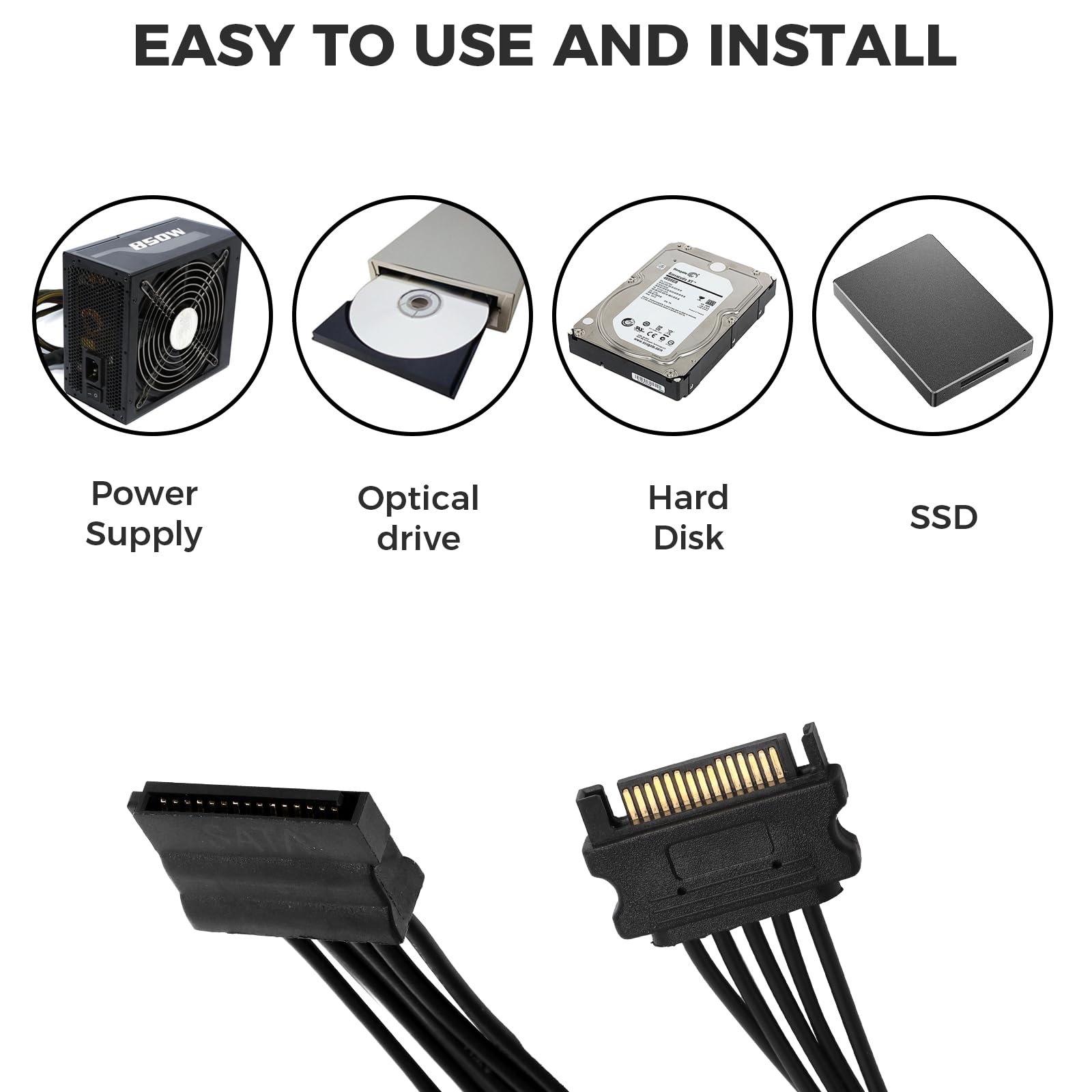 TNSLAND SATA Power Splitter SATA Splitter 1 wtyczka na 5 gniazdek rozdzielacz kabel (SAC1-5) adapter do dysków twardych napędów optycznych SSD HDD