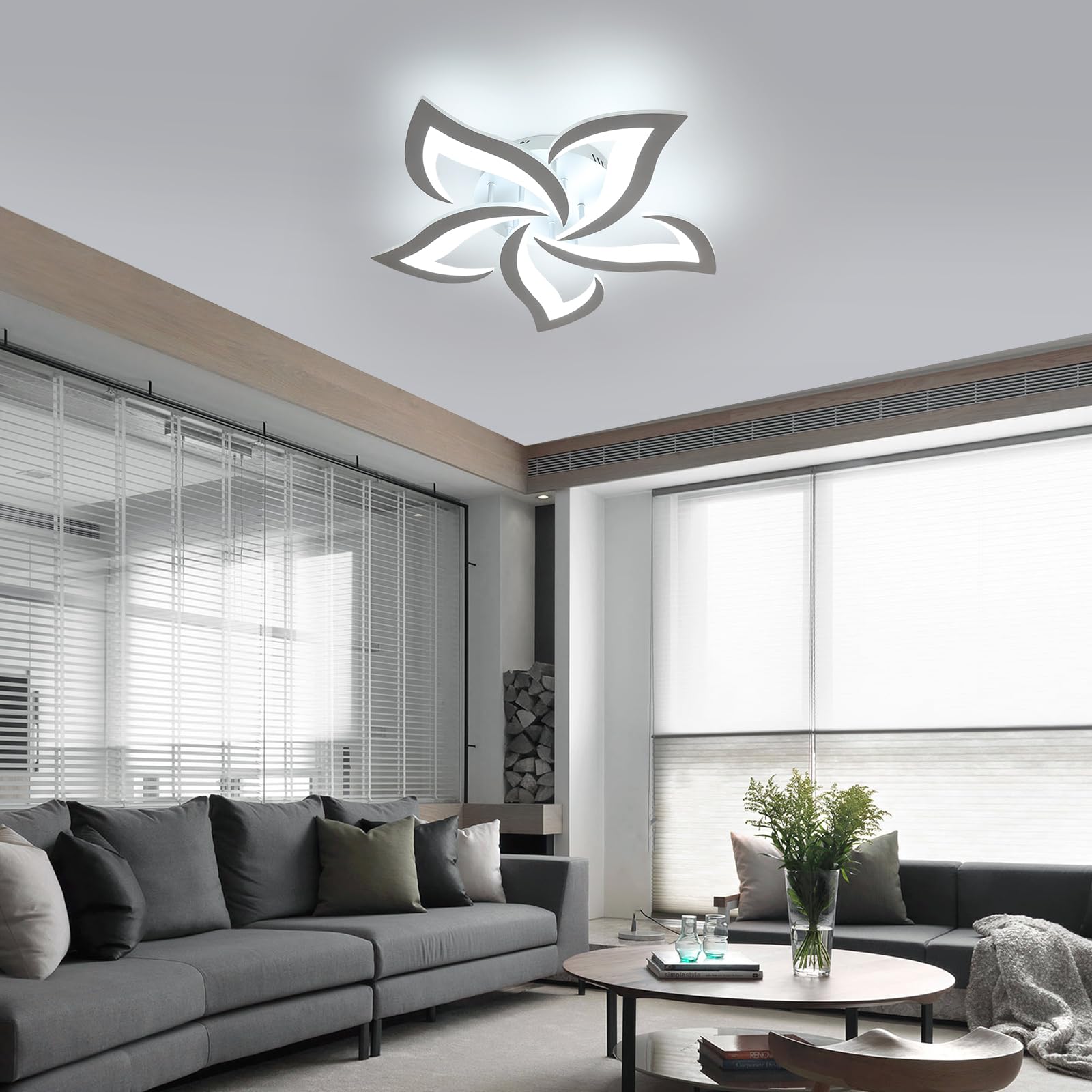 Moderna Lámpara de Techo, 60W Plafon Led Techo | Blanco frío 6500K, Luz de Techo Plata Diseño Forma de Flor Para Salon Dormitorio Comedor Cocina, 58cm