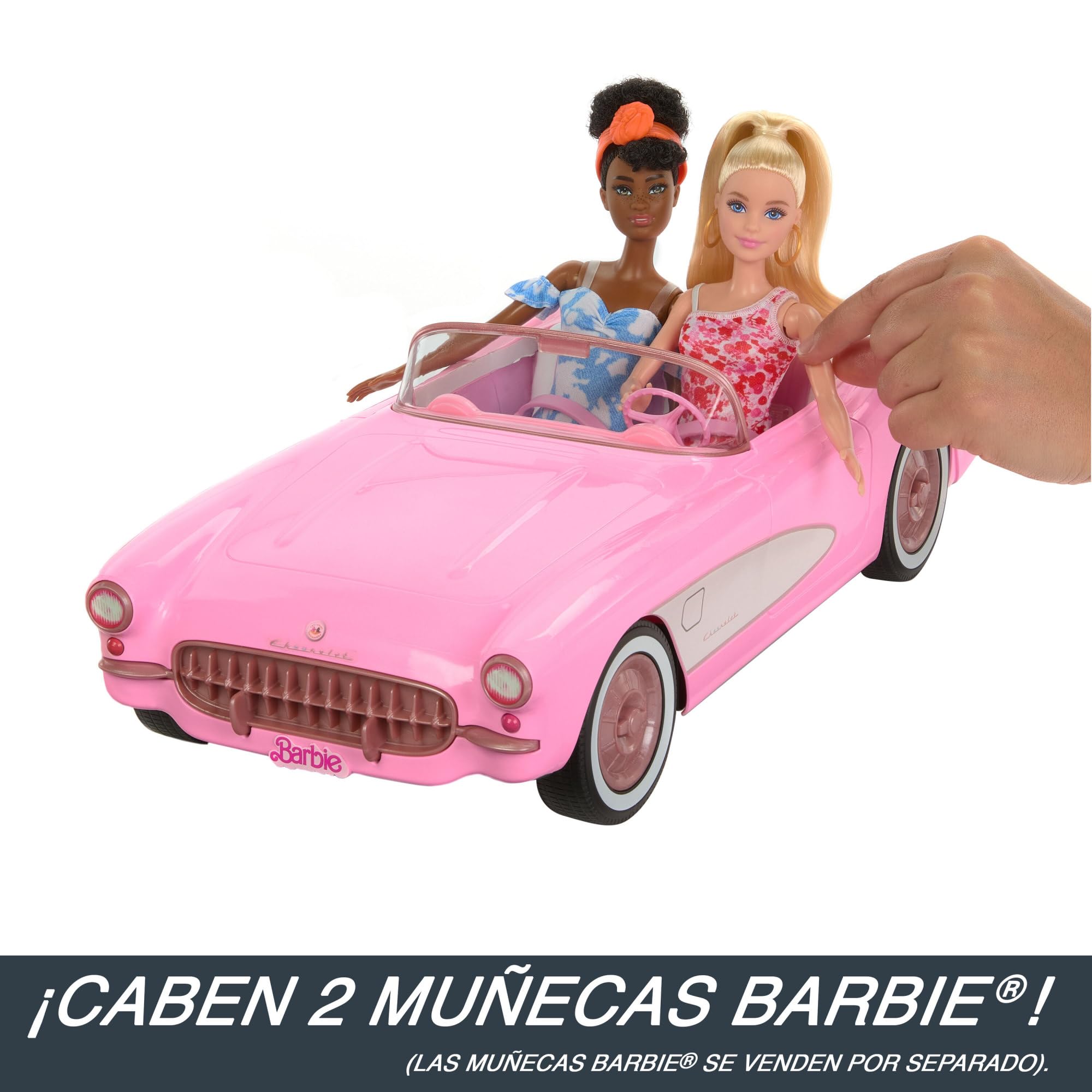 Hot Wheels Barbie Corvette, Coche de Juguete teledirigido con Pilas de la película, Capacidad para Dos muñecas y el Maletero se Abre, +4 años (Mattel HPW40)