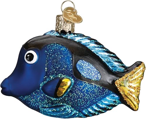 Miniatura 3 de Old World Christmas Fish Collection Adornos de vidrio soplado para árbol de Navidad Pacific Blue Tang