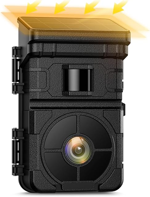 Solar Wildlife Camera 24MP 1080p, 2500mAh Built-in Lithium Battery Rechargeable Game Wildlife Hunting Cameras 0.1s Trigger Time with 120° Detection Angle Night Vision Motion Activated
