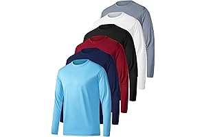 6 Pack Mens Long Sleeve Workout Shirts Moisture Wicking SPF UPF Sun Protection Tee T-Shirts