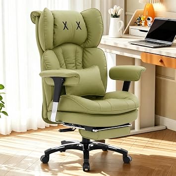 Efomao Desk Office Chair, Big and Tall Heavy Duty Executive Computer Chair, Unique XX Embroidery Ergonomic High Back PU Leather Chair with Retractable Footrest