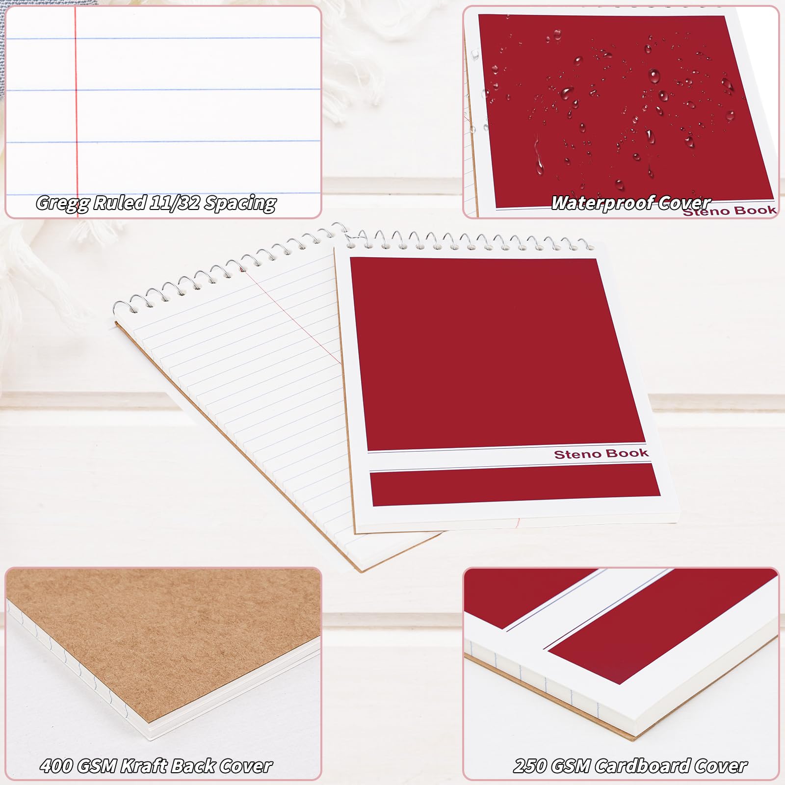 Confezione da 16 blocchetti Steno da 15,2 x 22,9 cm, con parte superiore a spirale, 60 fogli di carta da scrittura con regole Gregg, quaderni per studenti, insegnanti, uomini, donne