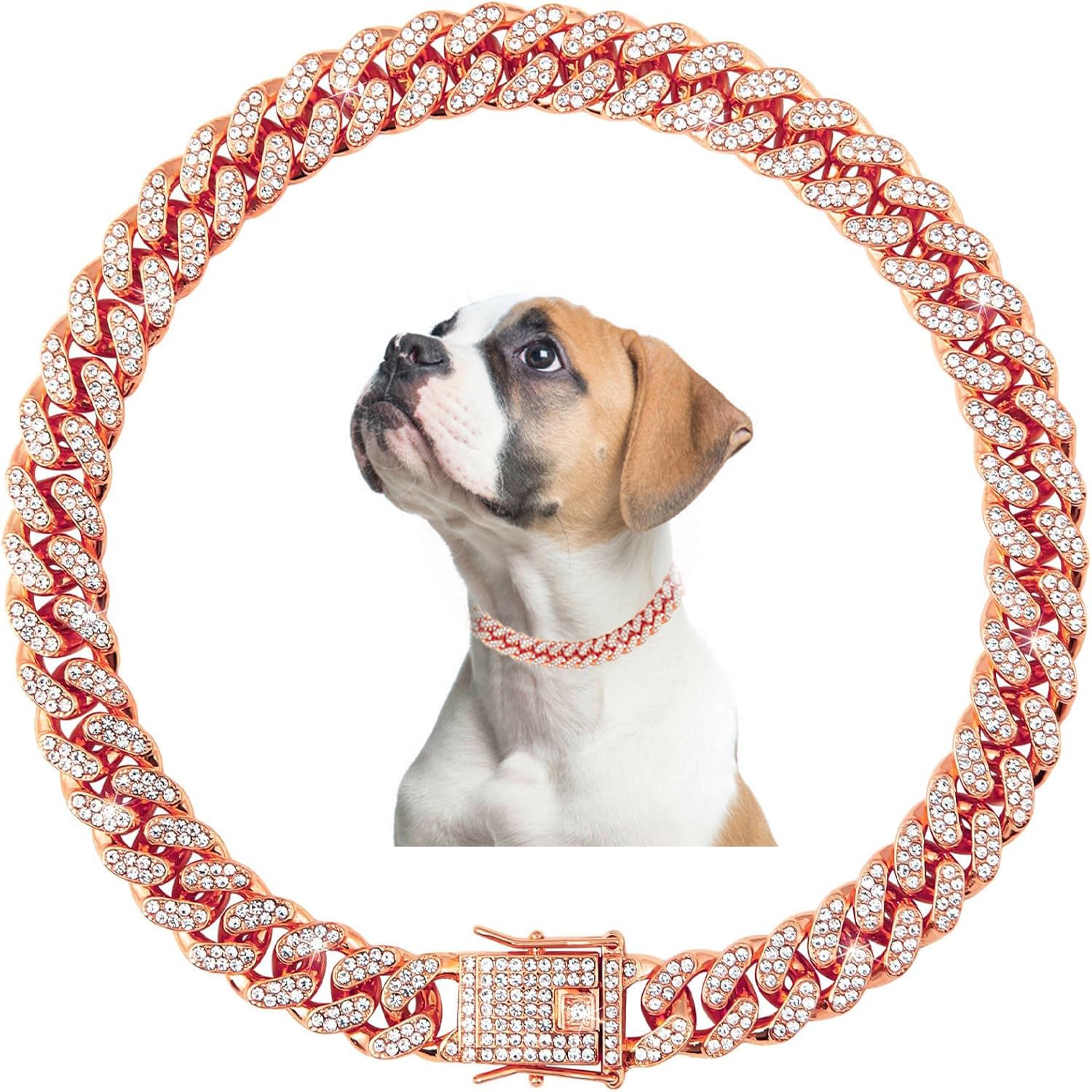 Collier mignon pour chien en or rose, sublimez votre compagnon avec ce bijou strass