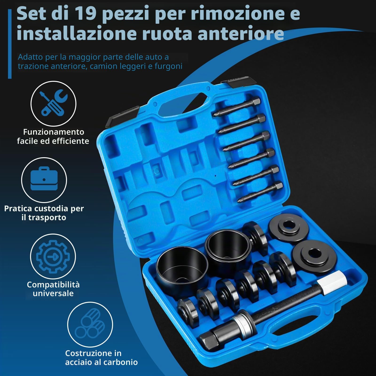 FreeTec Set di Attrezzi per Cuscinetti Ruota Strumento Estrattore di Mozzi Ruota Cuscinetti Sferici Kit di Smontaggio per VW per Audi per Opel per Fiat per BMW per Ford