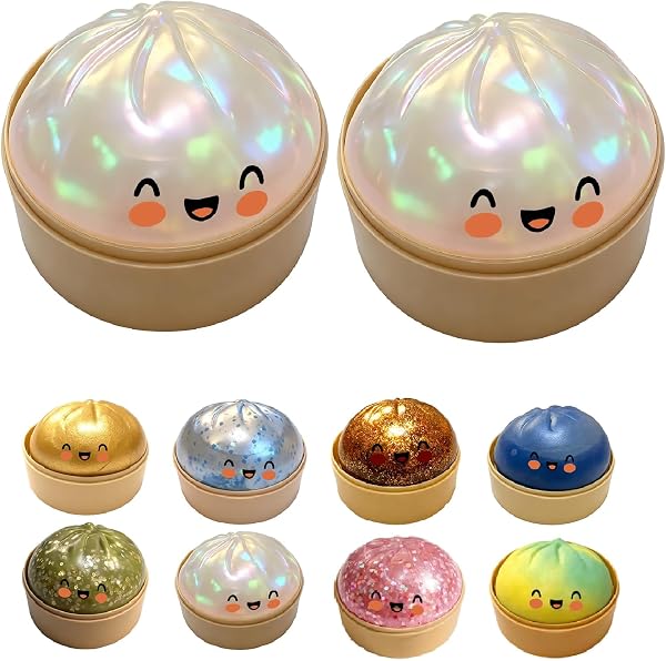 2x Dumplings Squishy, Dumpling Squishy Sorpresas Con Brillo, Dumplings Juguete, Juguete Sensorial De Bola De Masa Gigante Con Purpurina | Niños Y Adultos Glitter Dumpling Squish Con Vaporera【7x9,5 Cm】 - 1