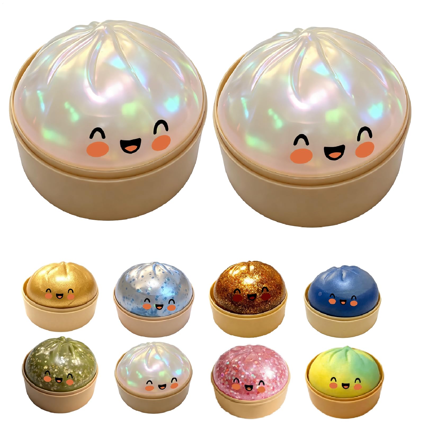 2x Dumplings Squishy, Dumpling Squishy Sorpresas Con Brillo, Dumplings Juguete, Juguete Sensorial De Bola De Masa Gigante Con Purpurina | Niños Y Adultos Glitter Dumpling Squish Con Vaporera【7x9,5 Cm】