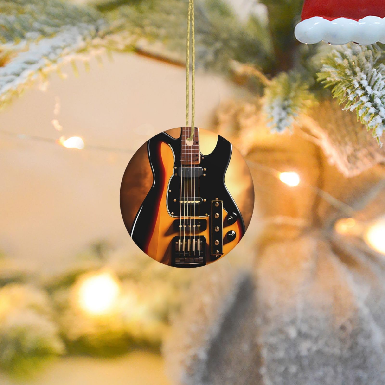 Christmas Ornaments for Christmas Tree Decoration Ceramic Hanging Instrumental Guitar Ornament with Gold Ribbon Crafts Round Pendant for Keepsake Gifts Glass Xmas Decor Party Supplies