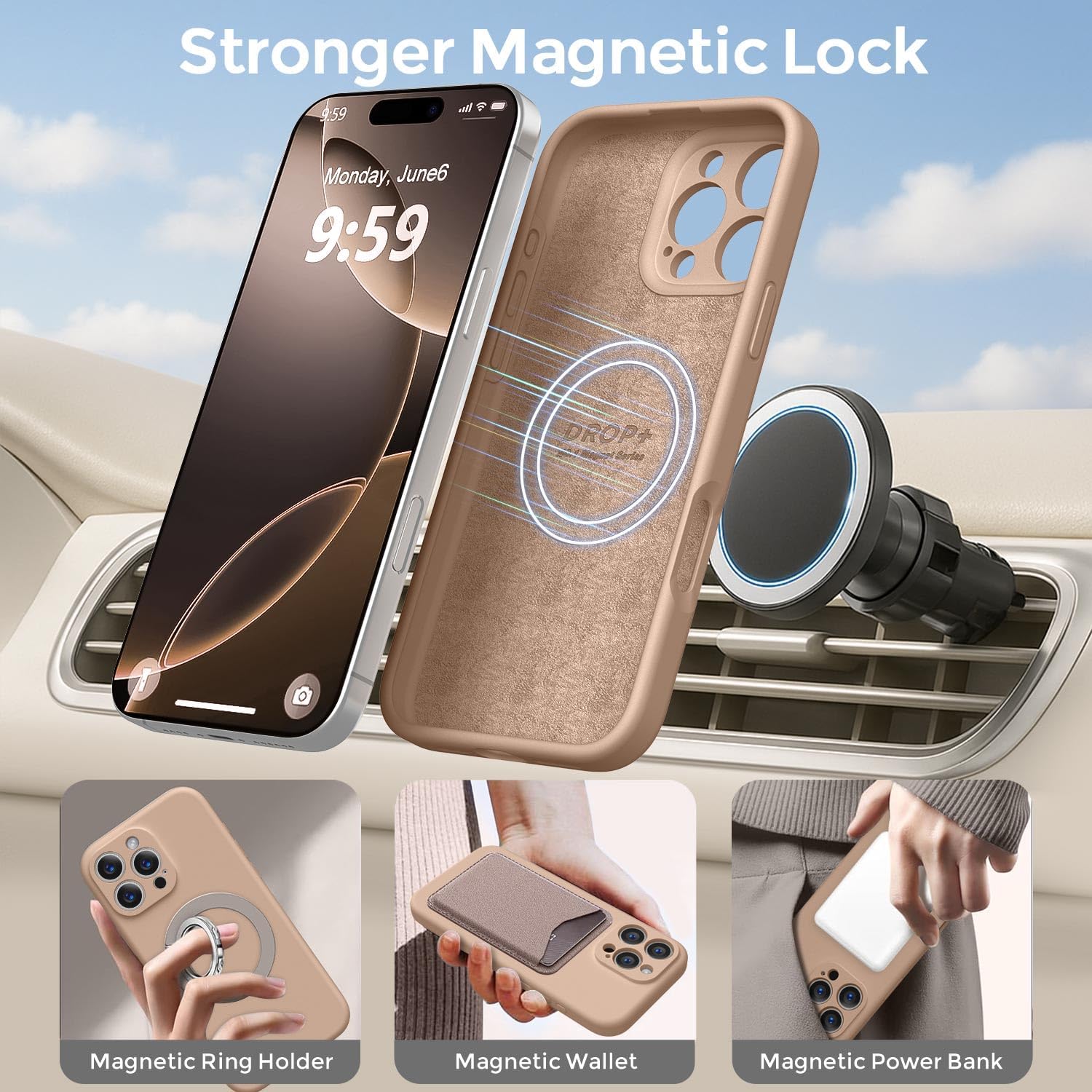 Ktele Magnetic for iPhone 16 Pro Max Case [Compatible with Magsafe] [Premium Silicone Satin-Smooth Touch] Slim Shockproof Anti-Scratch Microfiber Lining Case, 6.9 inch, Light Brown - Image 3