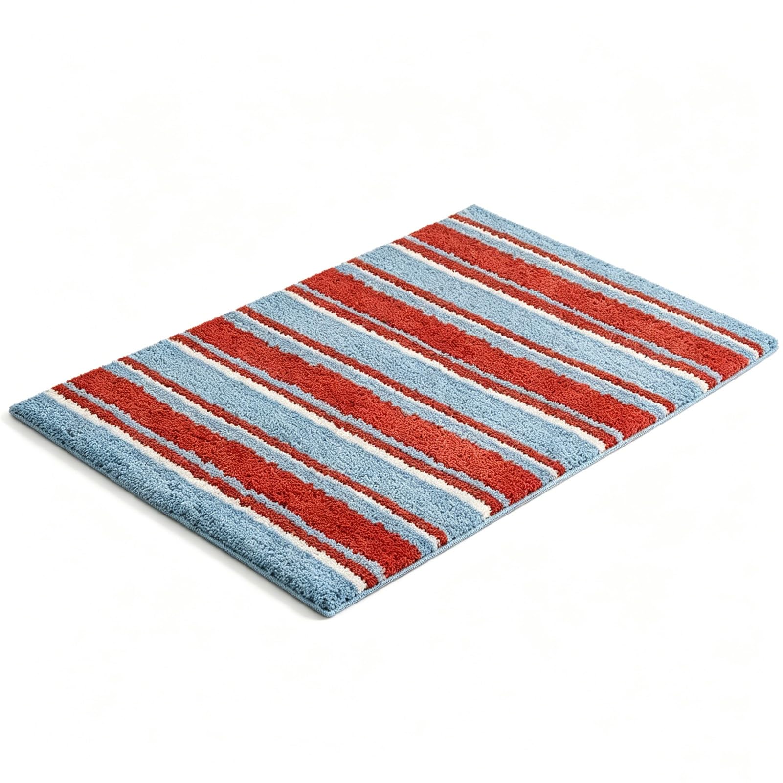 Tapis de bain 40x60cm antidérapant rouge et bleu en coton épais et absorbant pour douche