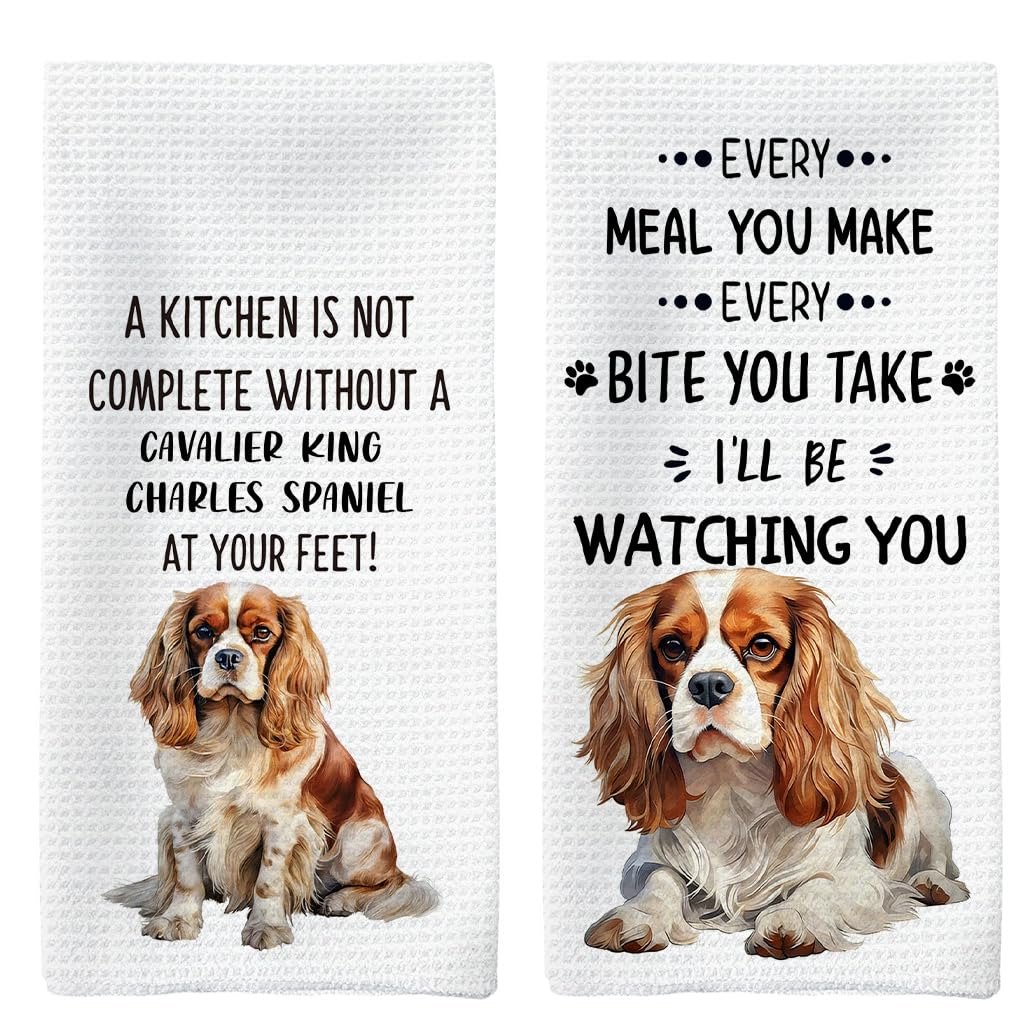 Tzhim Cavalier King Charles Spaniel Kitchen Towels Set of 2, Cavalier Lovers Gifts, Dog Decorative Hand Towels, Dog Dishcloths Dish Towel Tea Towel for Kitchen, Dogs Kitchens Bathroom Decor, 16x24inch