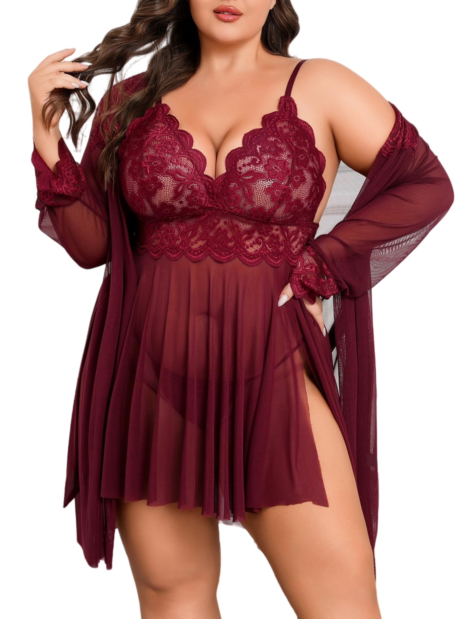 Avidlove Plus Size Lingerie Sexy Lingerie Set Women's Exotic Nightgowns Lace Chemise Lingerie Side Slit Nightdress