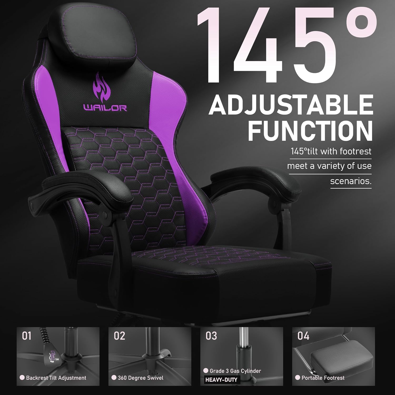 WAILOR Gaming Chair with Pocket Spring Cushion, Video Game Computer Chair with Footrest for Adults, High Back Gamer Leather Chair with Headrest and Lumbar Support for Office Gaming 300LBS