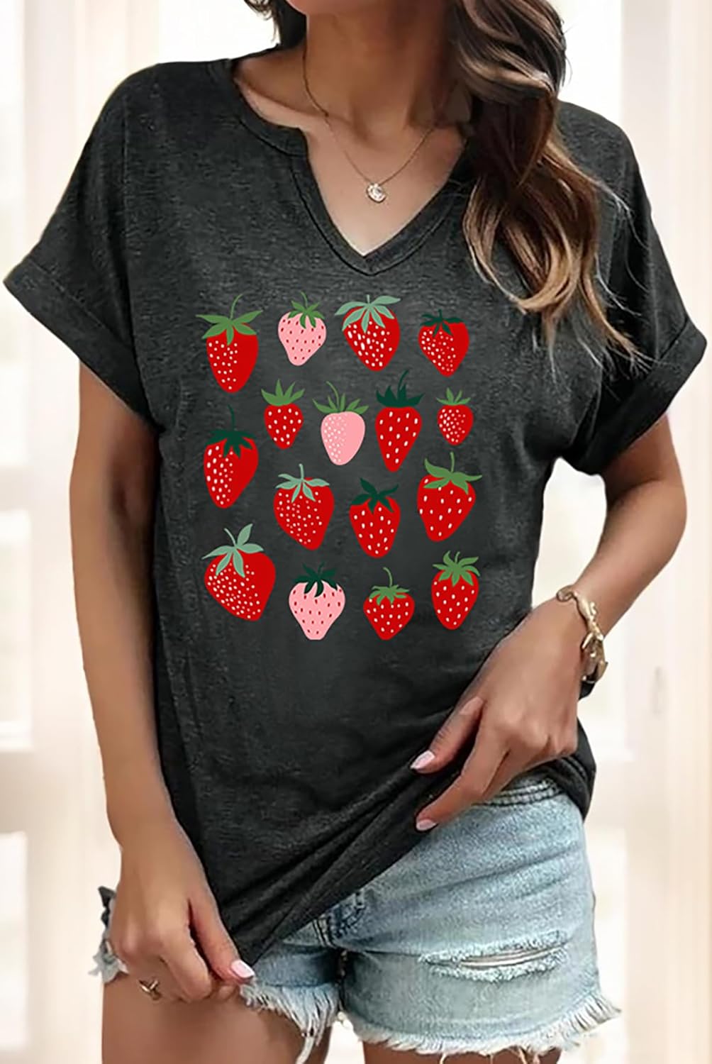 Womens Vintage Flowers V Neck Shirt Casual Floral Print Tee Shirts Cute Wildflowers Graphic Cottagecore Tops - Image 2