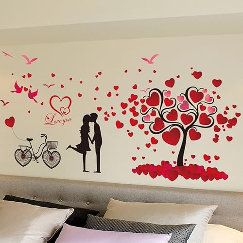 Miniatura 3 de BIBITIME Vinilo decorativo para pared, diseño de flores de durazno, árbol de corazón, día de San Valentín, pareja, calcomanías de pared de cerezo,