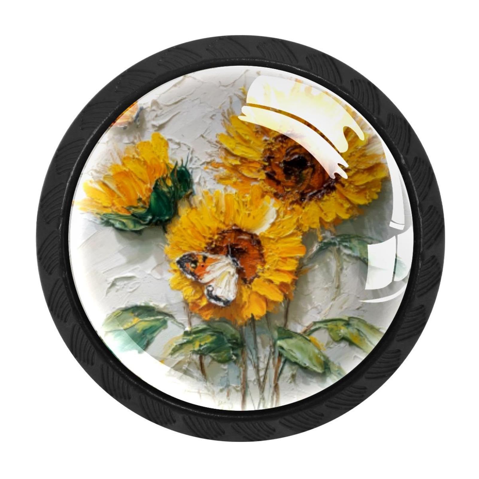 Chenzzzz Multicolored 02 4 Pack Sunflowers Butterfly (1) Drawer Knobs Cabinet Knobs Crystal Glass Knobs Pulls Handles For Kitchen Cabinet Hardware Cupboard Door Dresser Wardrobe Home Decor