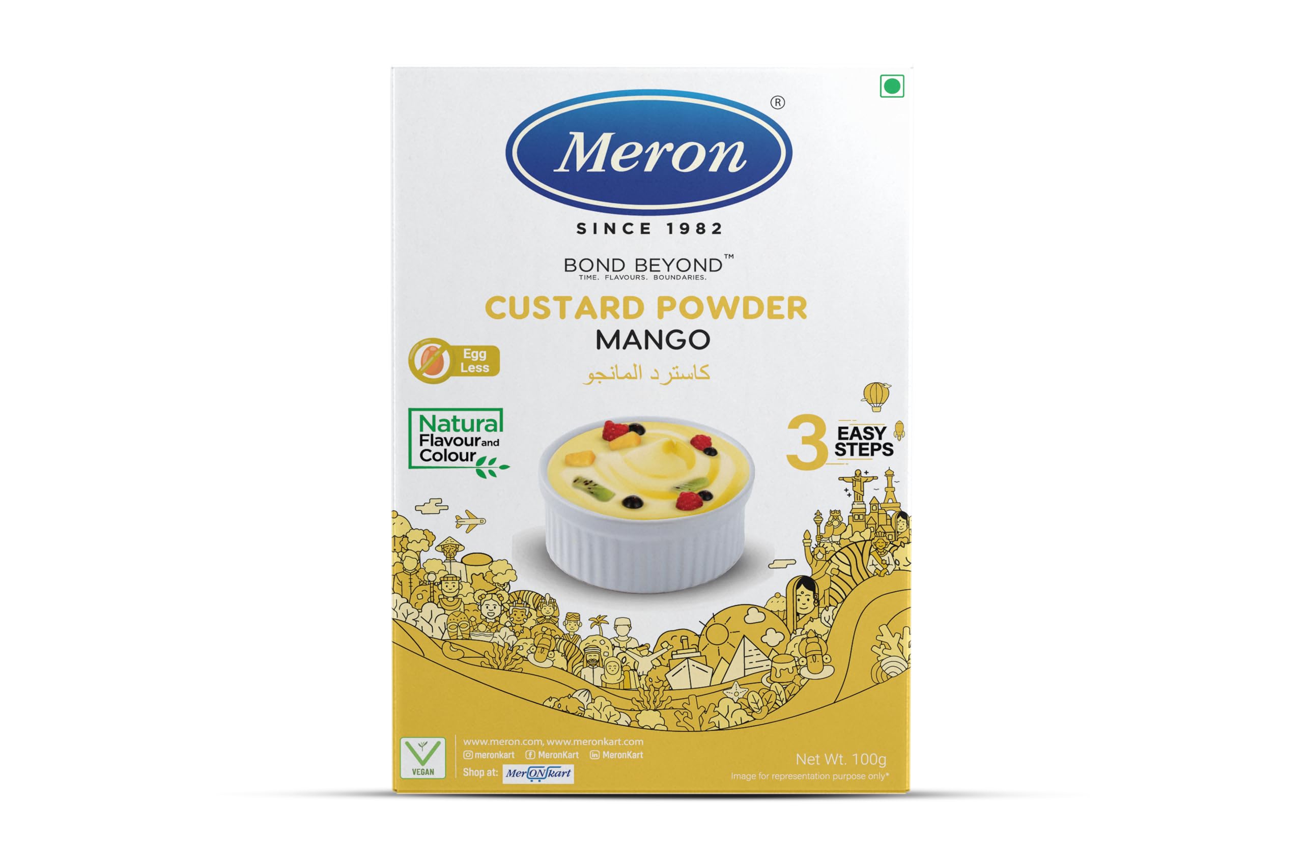 Meron Custard Powder - 100g | Rich, Creamy Dessert Mix with Authentic Mango Flavor | Easy-to-Make, Perfect for Parties & Family Treats | Custard Powder for Smooth, Velvety Mango Custard