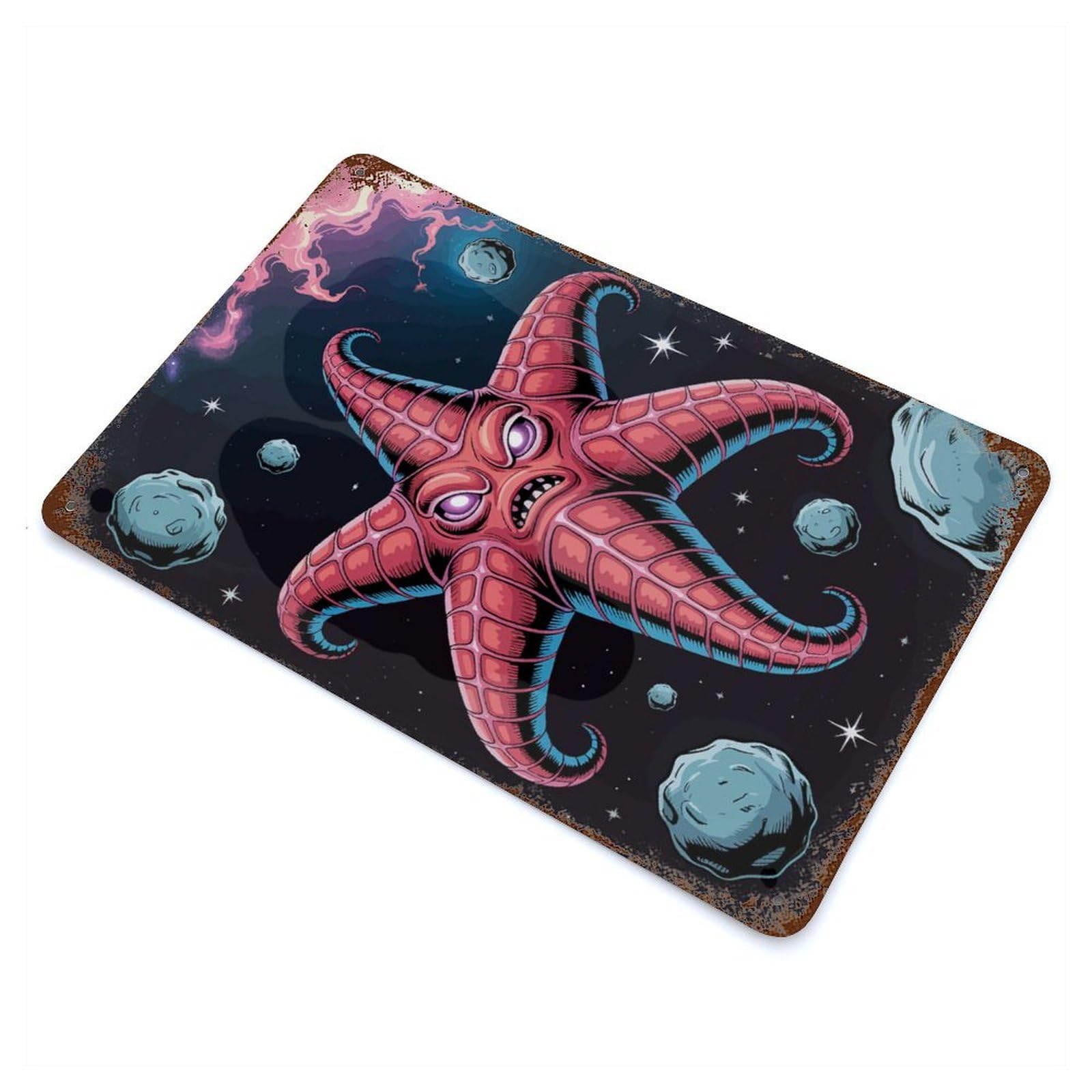 Angry Starfish Monster in Space Retro Metal Sign 11.8"x7.9", for Pub, Kitchen And Man Cave Decor, Retro Wall Decor