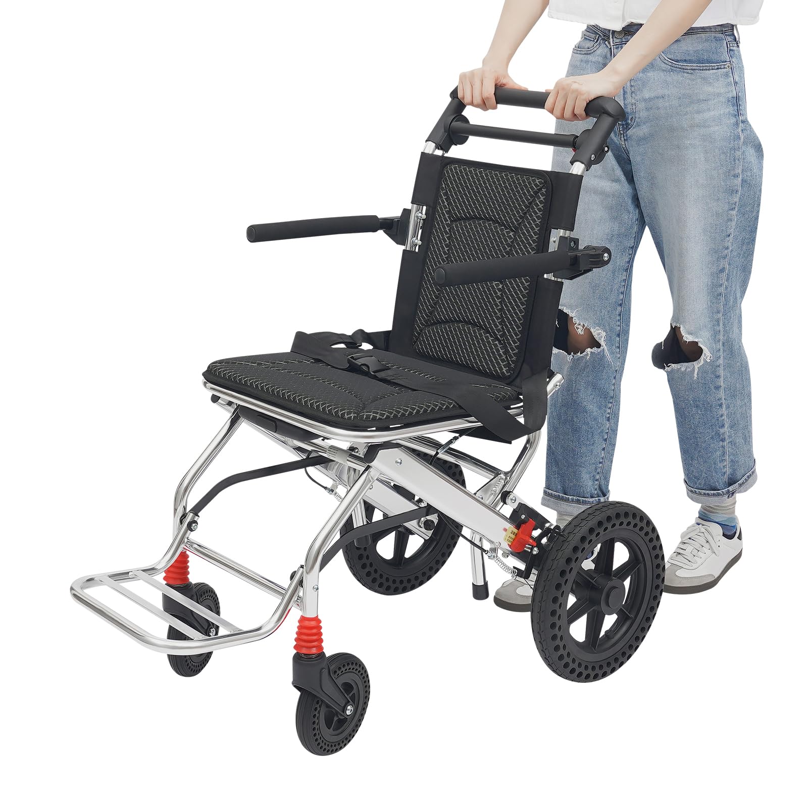 Faltbarer Transportrollstuhl Bis 100 Kg Rollstuhl Mit 270°-Drehbare Armlehnen Und FußStüTzenleicht Hilfsmittel Mit Tasche FüR Reisen Einkaufen Reiserollstuhl