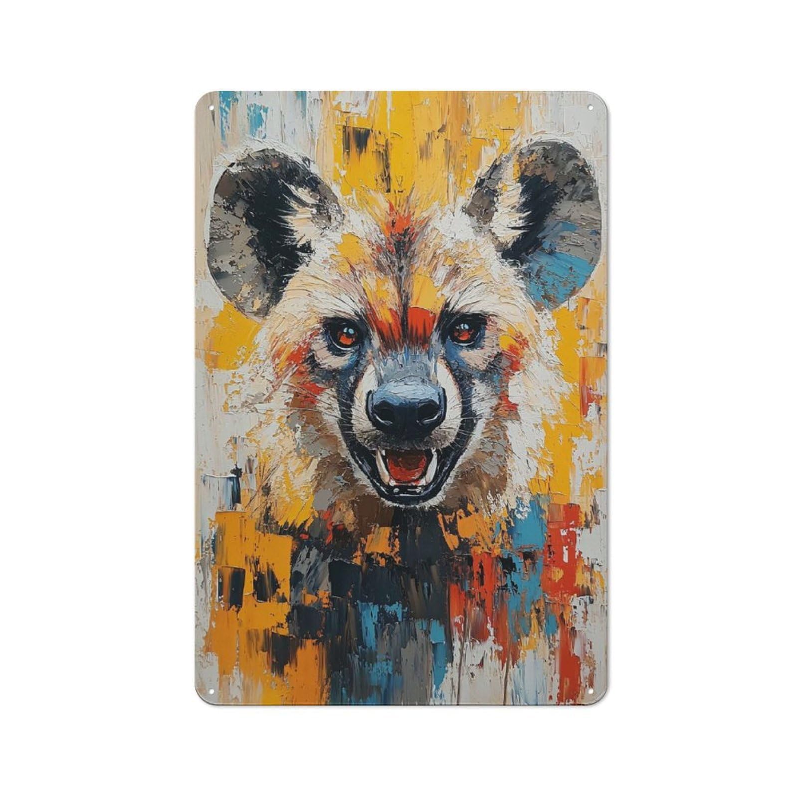 Junmoney Style-8 For Hobby Room Or Studio, Hyena Portrait Painting Retro Metal Sign 30X20cm, A Decorative Gift For A Newly Furnished Hobby Room And Studio