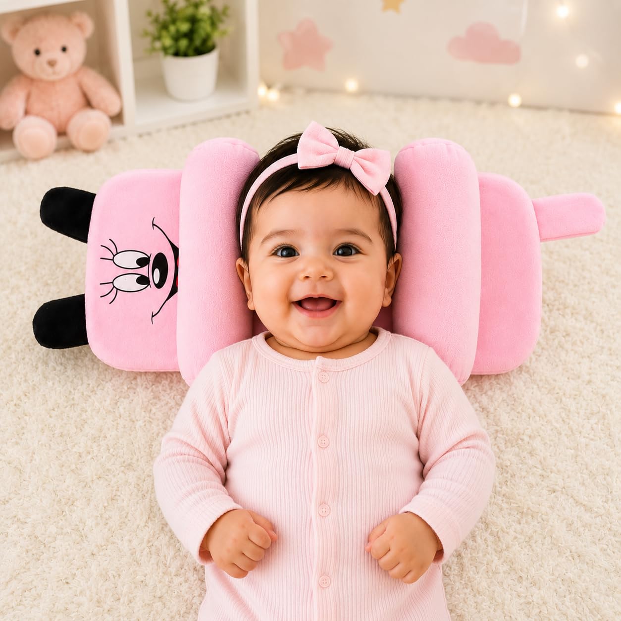 Infant Head Support Pillow for Newborn | Baby Neck Support Pillow Plush Baby Head Protection Cushion | 0-12 Months (Pink Mickey)-image-24