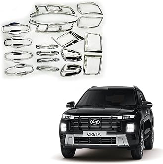 CAR SAAZ Exterior Chrome Accessories Combo Kit Compatible with Creta Type 4(2024-Present) Set of 18PCS
