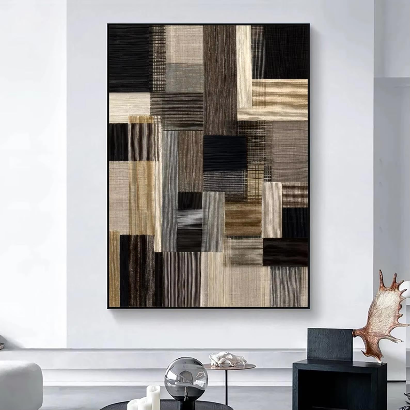 IHHGNB Geometric Abstract Wall Art Neutral Earth Tone Textured Canvas Prints Modern Minimal Block Painting for Home Decor(70x100cm(28x39in)/No frame)