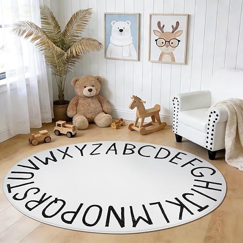 Miniatura 21 de Topotdor Alfombra redonda de juego para niños, del alfabeto, alfombra de área para guardería, alfombra de juego extra grande y suave para dormitorio