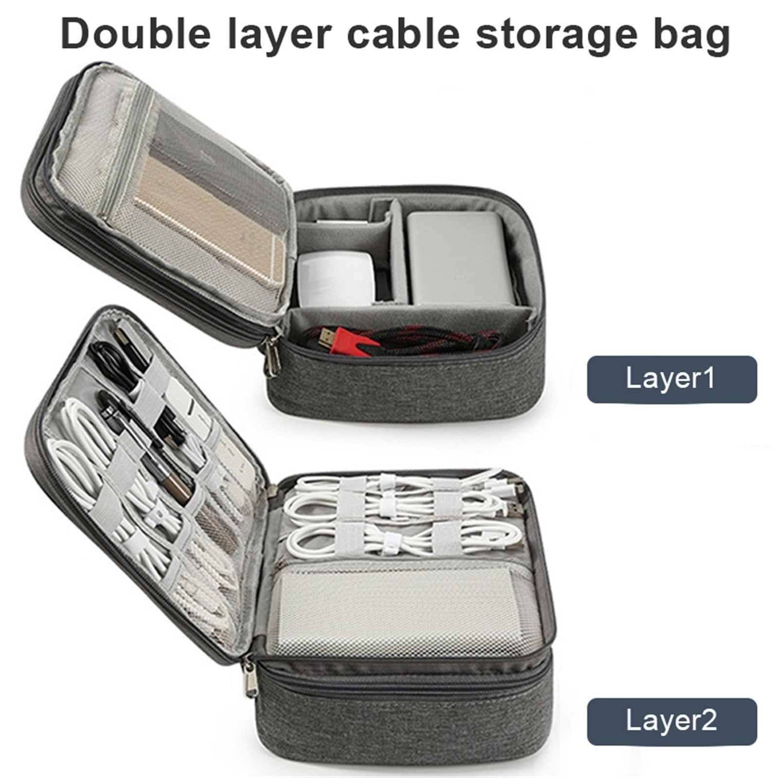 Borsa Per Cavi Caricabatterie USB digitale impermeabile, organizer portatile for cavi di ricarica da ufficio per Accessori Tecnologici(Blue 2Layer 2PCS)