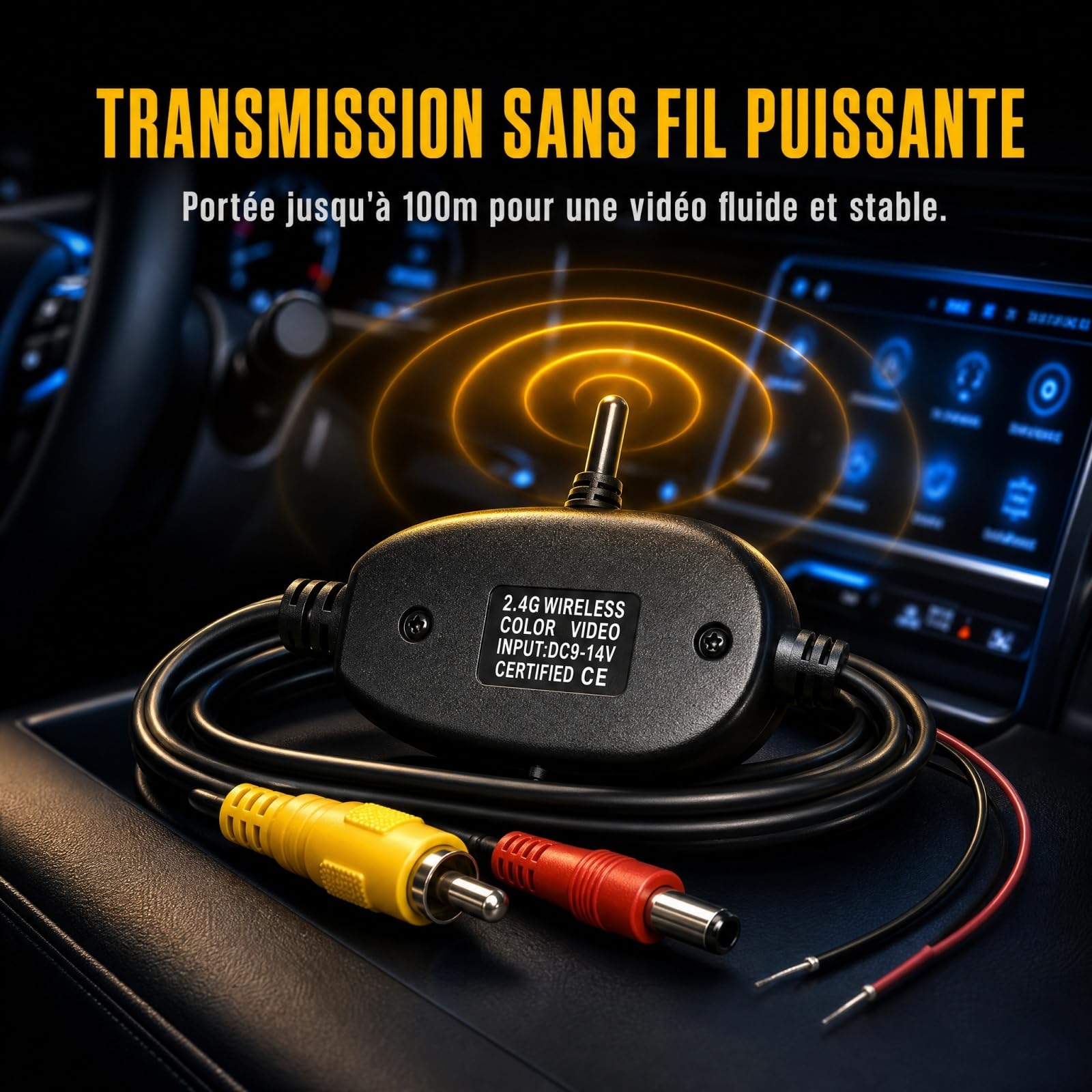 12 V/2,4 GHz Émetteur et récepteur vidéo sans Fil pour caméra de recul/caméra Frontale de véhicule Connexion Facile Via connecteur RCA