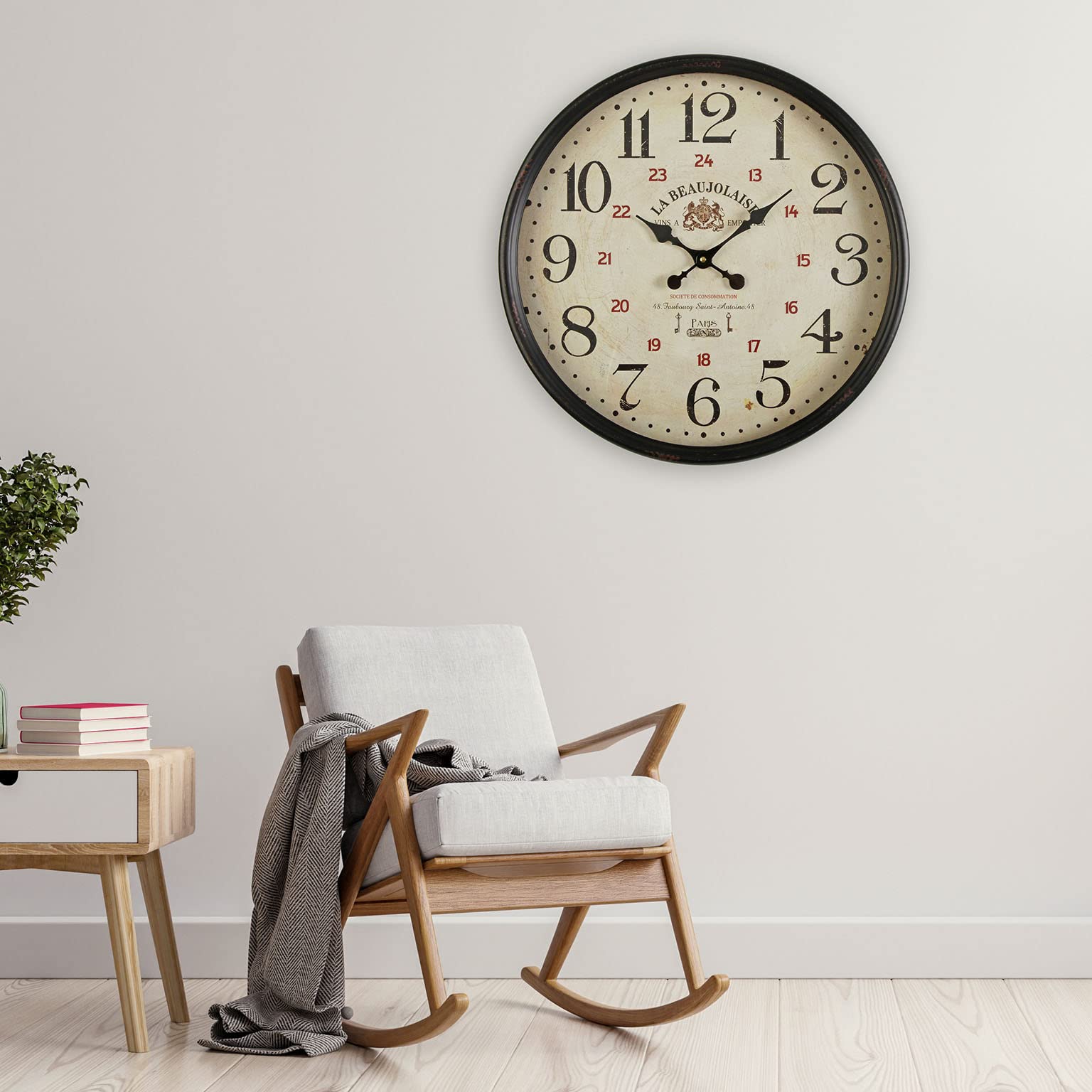 Orologio Da Parete Decorativo Vintage Beaujolaise - Diametro 50 Cm, Metallo Nero, Per Cucina E Soggiorno