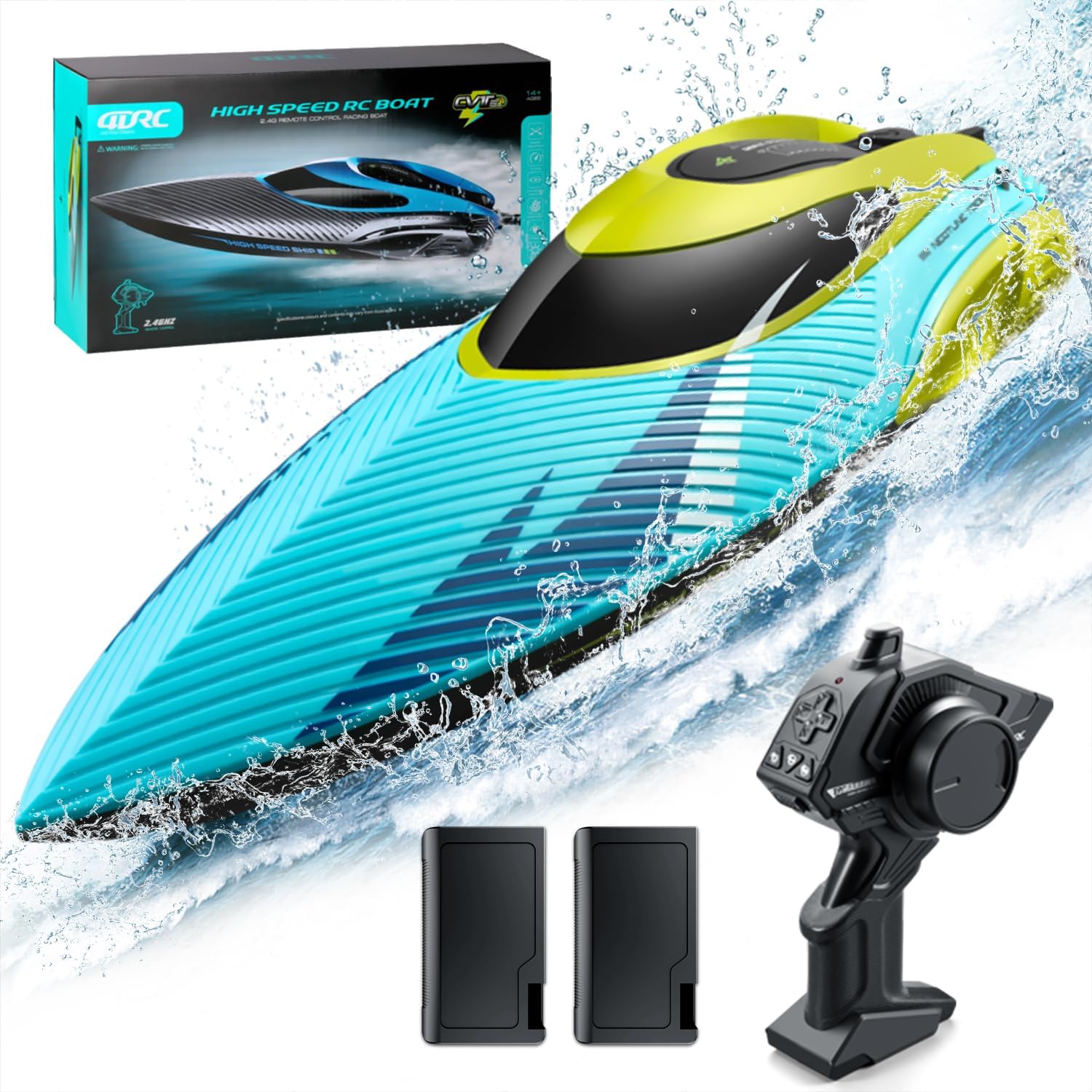 4DRC S3 RC Boat with LED Light, 30+ Mins, Self Righting Remote Control Boat for Pools & Lakes, 30+ MPH, 2.4GHz Racing Boats, 2 Battery, Pool Toys for Kids, Radio Controlled Watercraft