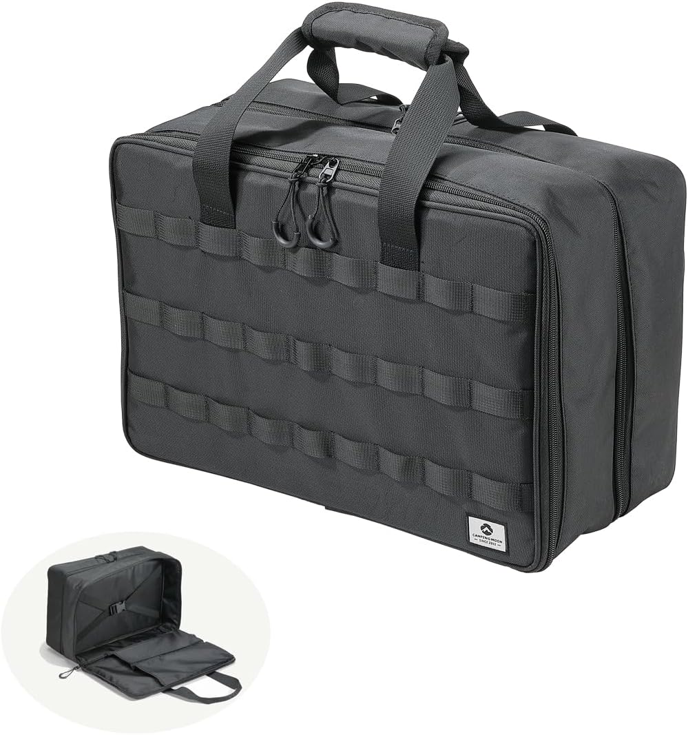 CAMPINGMOON Storage Bag Double-layer for Camping Stove IGT Tabletop Flat Burner Carry Case Black BK-46