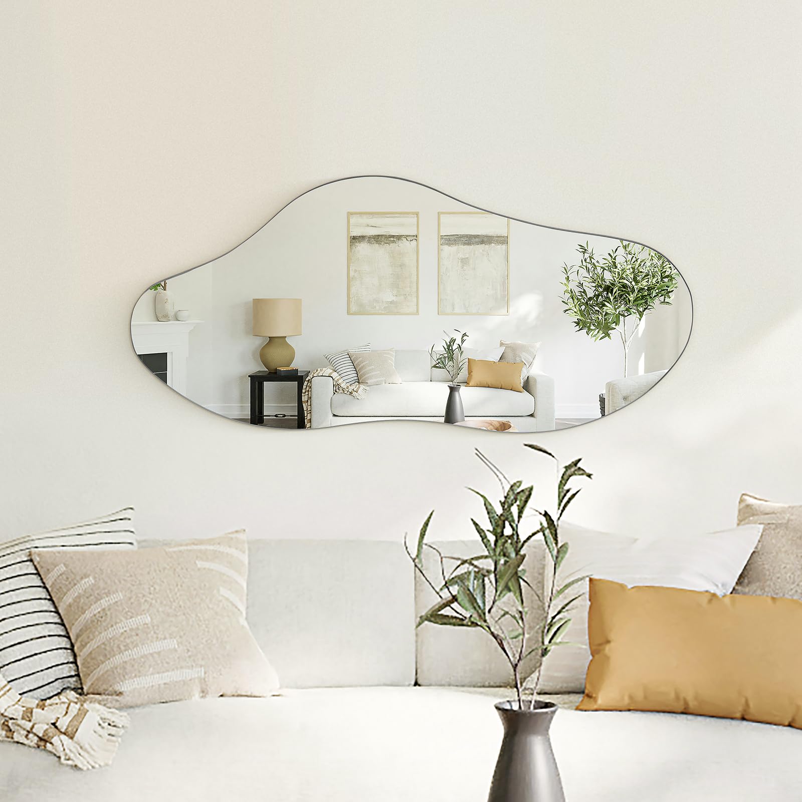 Specchio da bagno a parete, specchio irregolare con cornice in metallo nero per il soggiorno, 98 x 45 Specchi da appendere alle pareti Specchio per vestirsi per il corridoio della camera da letto